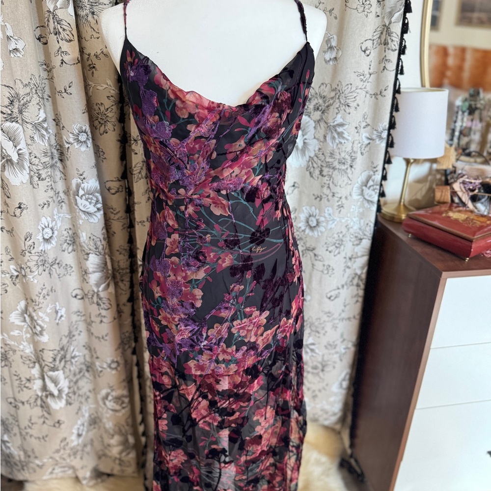 Purple and Black Maxi Slip Dress with Spaghetti Straps for a Night Out